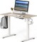 Small Electric Height Adjustable Sit Stand Desk with Hanging Hooks and Cable Management, 40 x 22 Inches, White Frame and Maple Top
